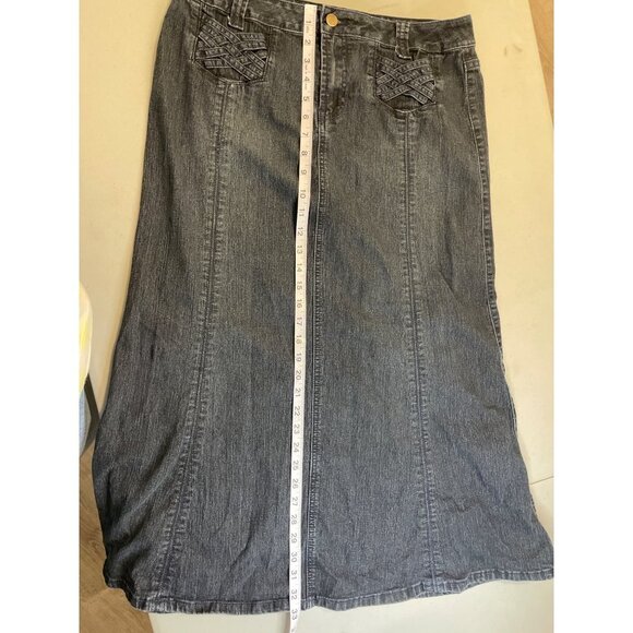 Cato Retro Long Woven Pockets Denim A Line Skirt Sz 10 - Picture 10 of 11